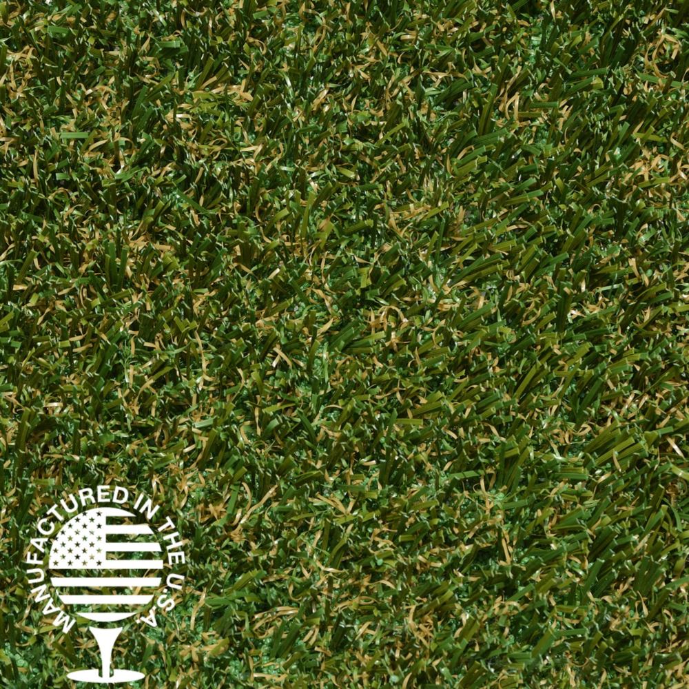 Close up image of brown and green artificial grass